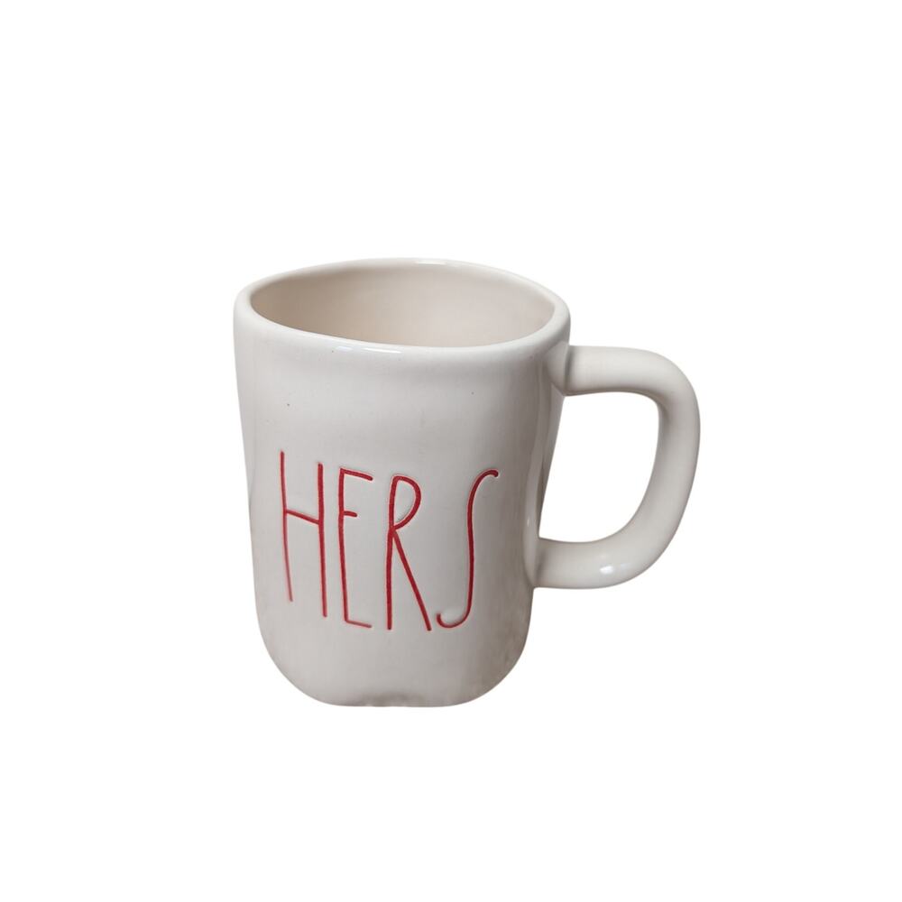 Rae Dunn "HERS" Red Lettering Coffee Mug Cream Ceramic Artisan Collection 16 oz